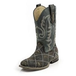 Roper Kid's Brown And Black Patchwork Square Toe Boots