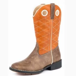 Roper Kid's Orange And Brown Criss Cross Square Toe Boot