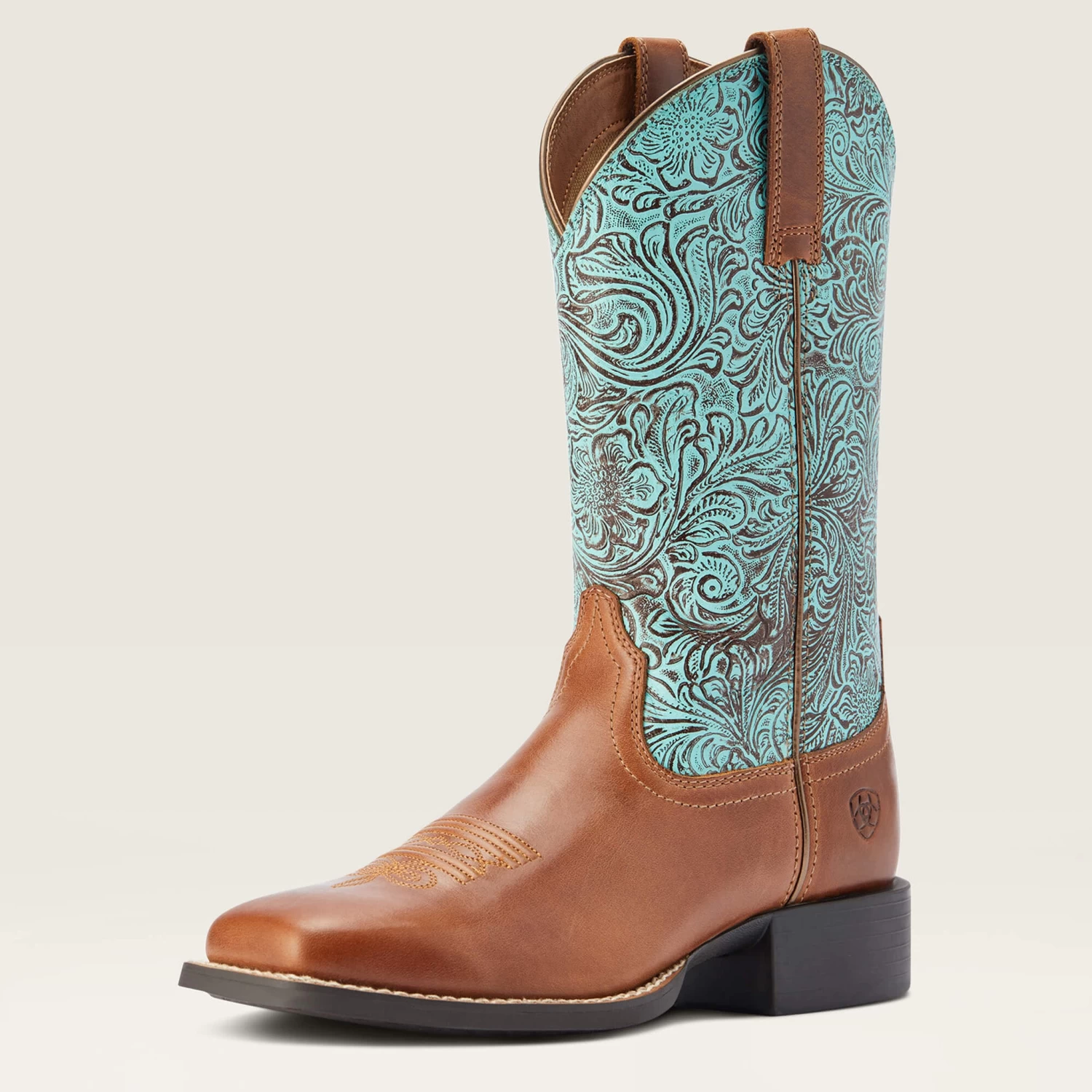 Ariat Women's Round Up Brown/Turquoise Square Toe Boots 2 Ariat Women's Round Up Brown/Turquoise Square Toe Boots - Image 2