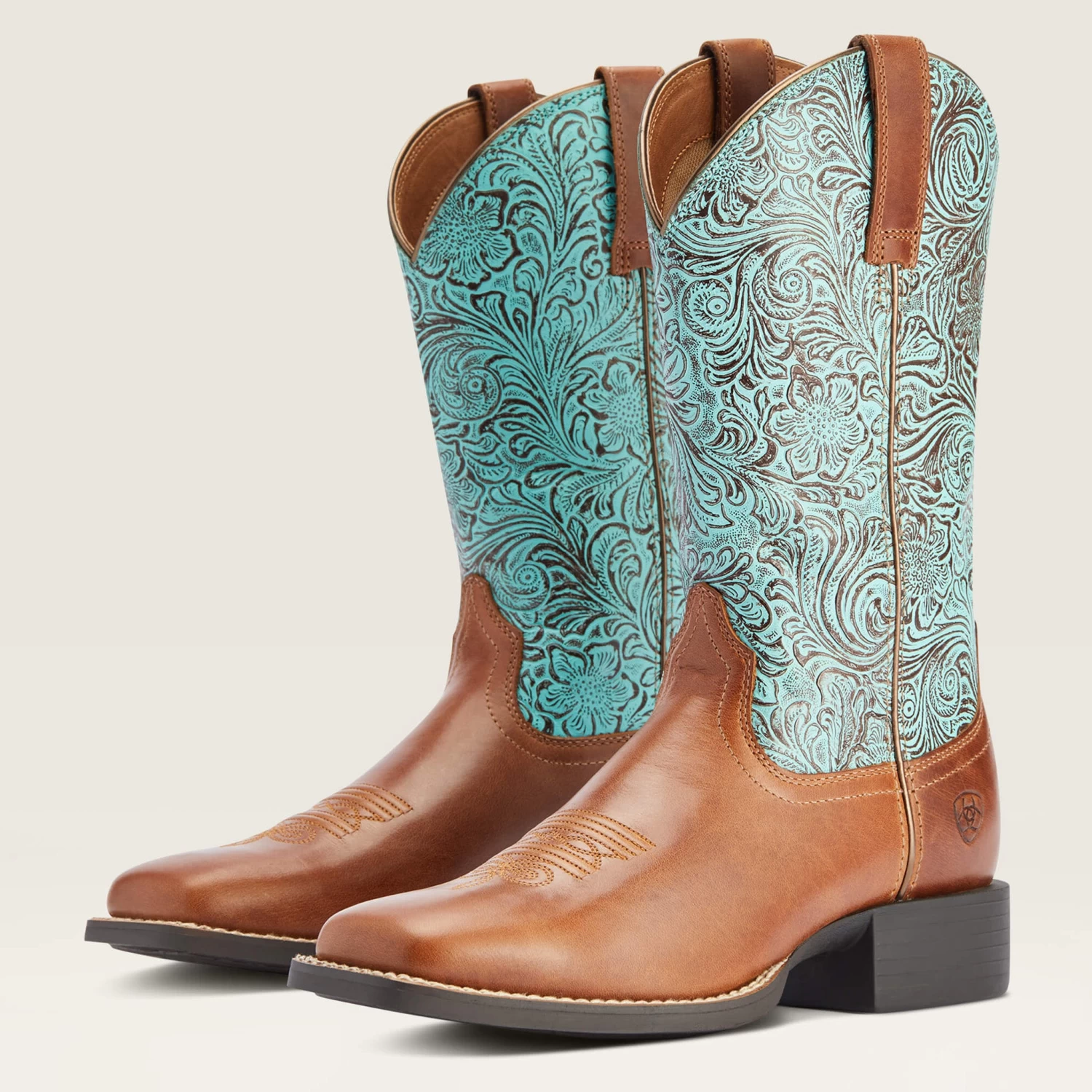 Ariat Women's Round Up Brown/Turquoise Square Toe Boots 1 Ariat Women's Round Up Brown/Turquoise Square Toe Boots