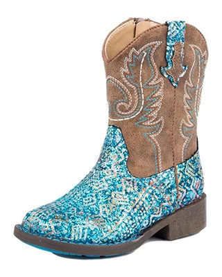 Roper Toddler Blue Southwest Glitter Square Toe Boots 1 Roper Toddler Blue Southwest Glitter Square Toe Boots