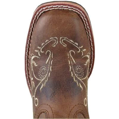 Youth Brown Embroidered Marilyn Square Toe Boots 2 Youth Brown Embroidered Marilyn Square Toe Boots - Image 2