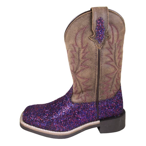 Youth Purple Glitter And Brown Square Toe Boots 1 Youth Purple Glitter And Brown Square Toe Boots