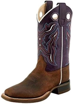 Children's Brown And Purple Top Square Toe Boots