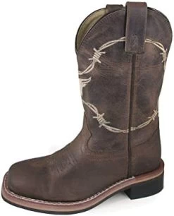Kid's Brown Tan Barbwire Square Toe Boots