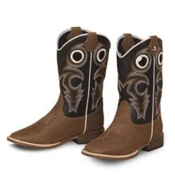 Kid's Brown And Black Trace Square Toe Boot