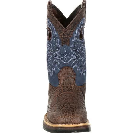 Durango Kid's Lil' Rebel Chocolate Faux Elephant And Navy SQ Toe Boot 6 Durango Kid's Lil' Rebel Chocolate Faux Elephant And Navy SQ Toe Boot - Image 6