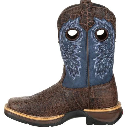 Durango Kid's Lil' Rebel Chocolate Faux Elephant And Navy SQ Toe Boot 3 Durango Kid's Lil' Rebel Chocolate Faux Elephant And Navy SQ Toe Boot - Image 3