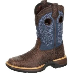 Durango Kid's Lil' Rebel Chocolate Faux Elephant And Navy SQ Toe Boot