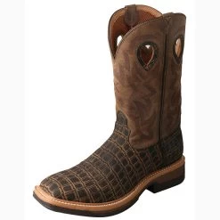 Twisted X Men's Brown Caiman Print 12" Alloy Lite Square Toe Boot