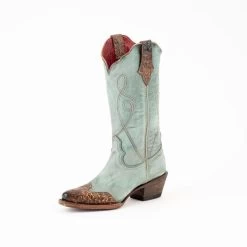 Dusty Blue Tooled Tip Western Ferrini Madison Boots