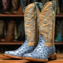 Tanner Mark Women's Blue Ostrich/ Bone Top Square Toe Boots
