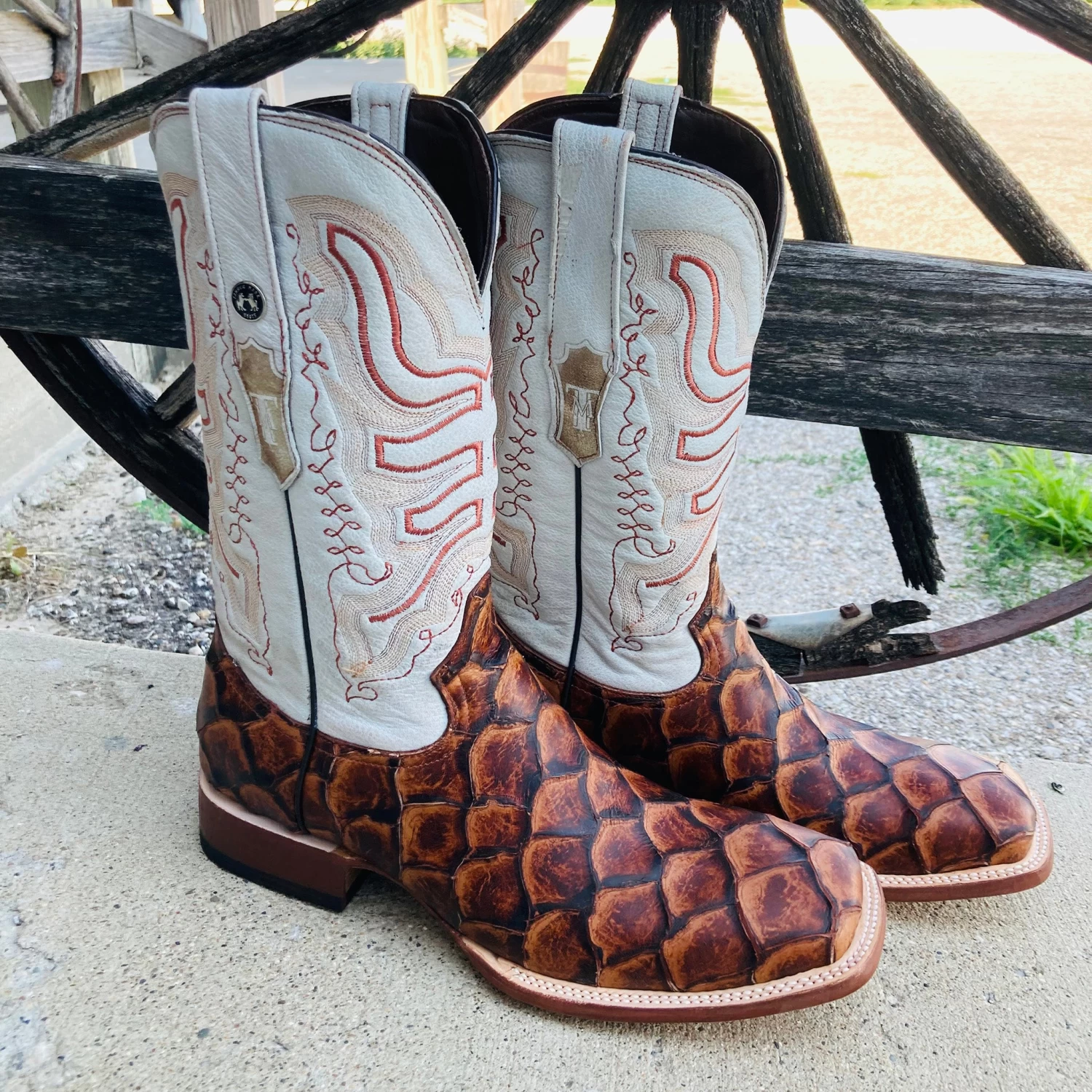 Tanner Mark Men's "Dillon" Cognac Monster Fish Square Toe Boots 2 Tanner Mark Men's "Dillon" Cognac Monster Fish Square Toe Boots - Image 2