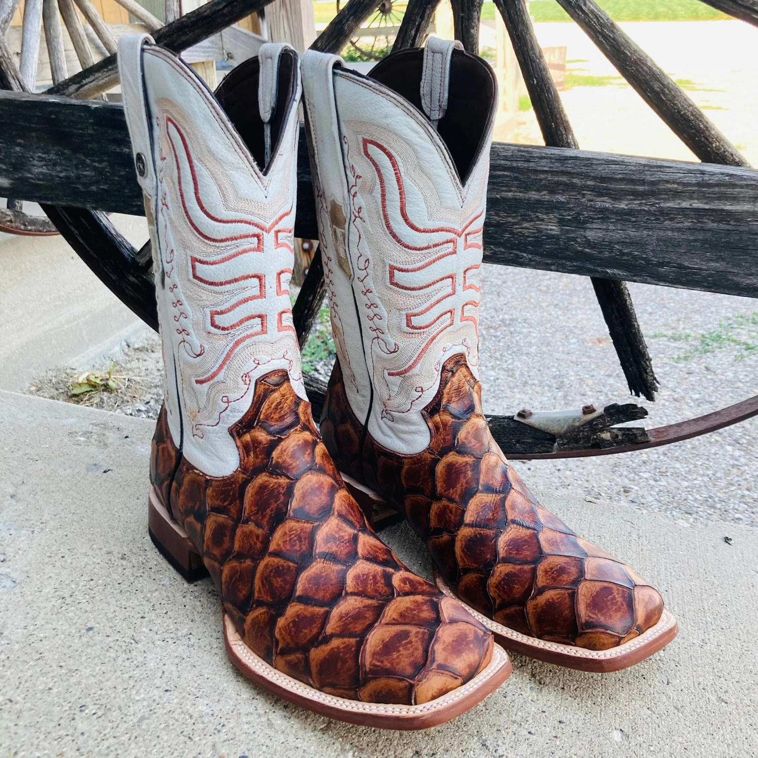 Tanner Mark Men's "Dillon" Cognac Monster Fish Square Toe Boots 1 Tanner Mark Men's "Dillon" Cognac Monster Fish Square Toe Boots