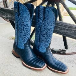 Tanner Mark Women's Black Caiman & Blue Square Toe Boots -Ariat Store TML207103a