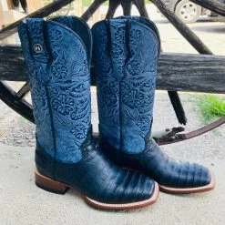 Tanner Mark Women's Black Caiman & Blue Square Toe Boots -Ariat Store TML207103b