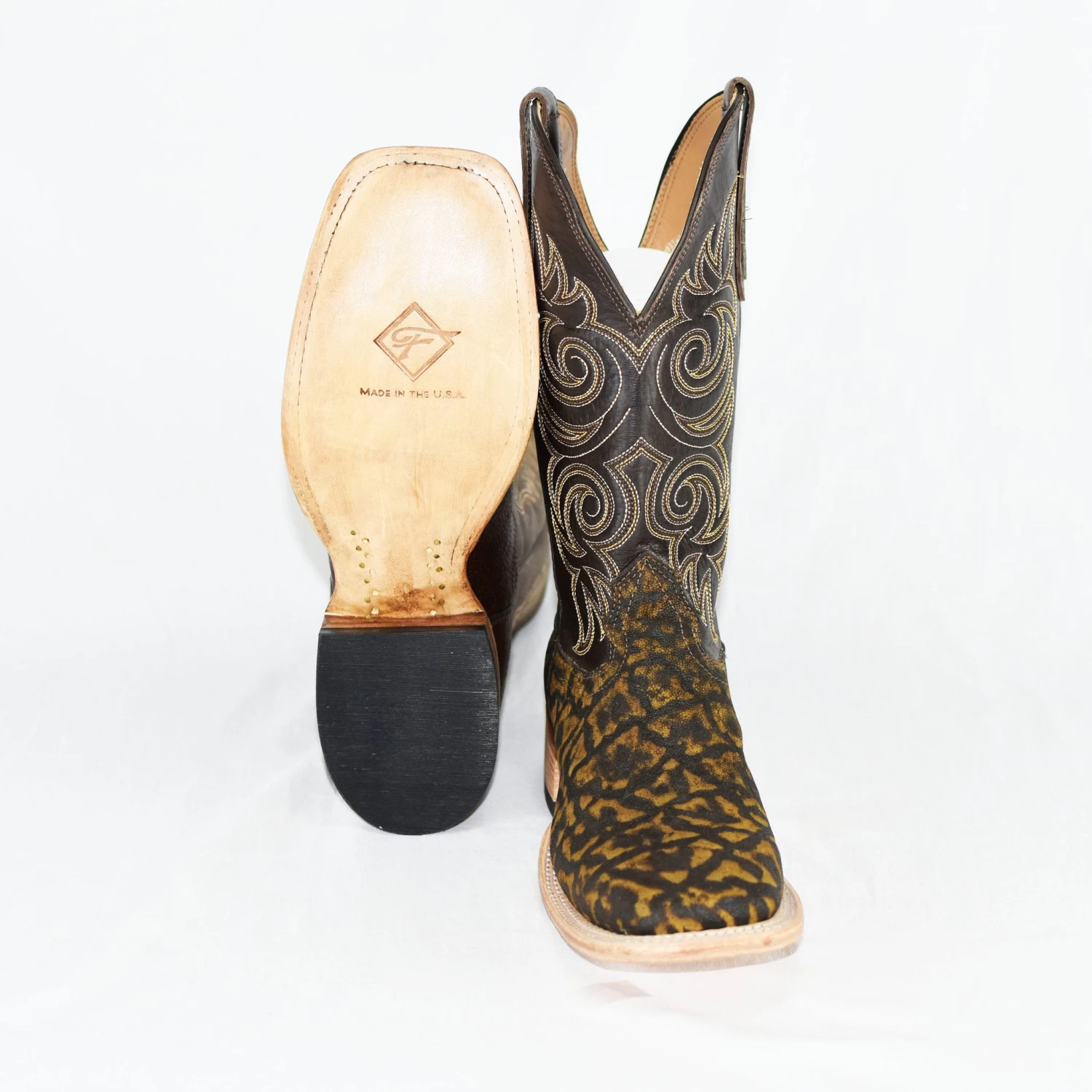 Fenoglio Men's Tan Safari Elephant Square Toe Boot 2 Fenoglio Men's Tan Safari Elephant Square Toe Boot - Image 2