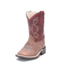 Boys Distress Brown And Rust Square Toe Boot