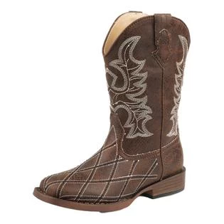 Roper Kid's Brown Diamond Stitched Square Boots 1 Roper Kid's Brown Diamond Stitched Square Boots