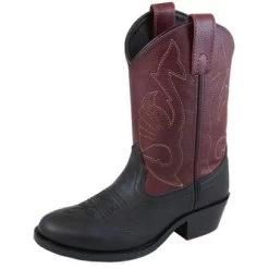 Kid's Plum And Black Round Toe Boots