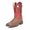 Kid's Brown Viper And Red Square Toe Boots