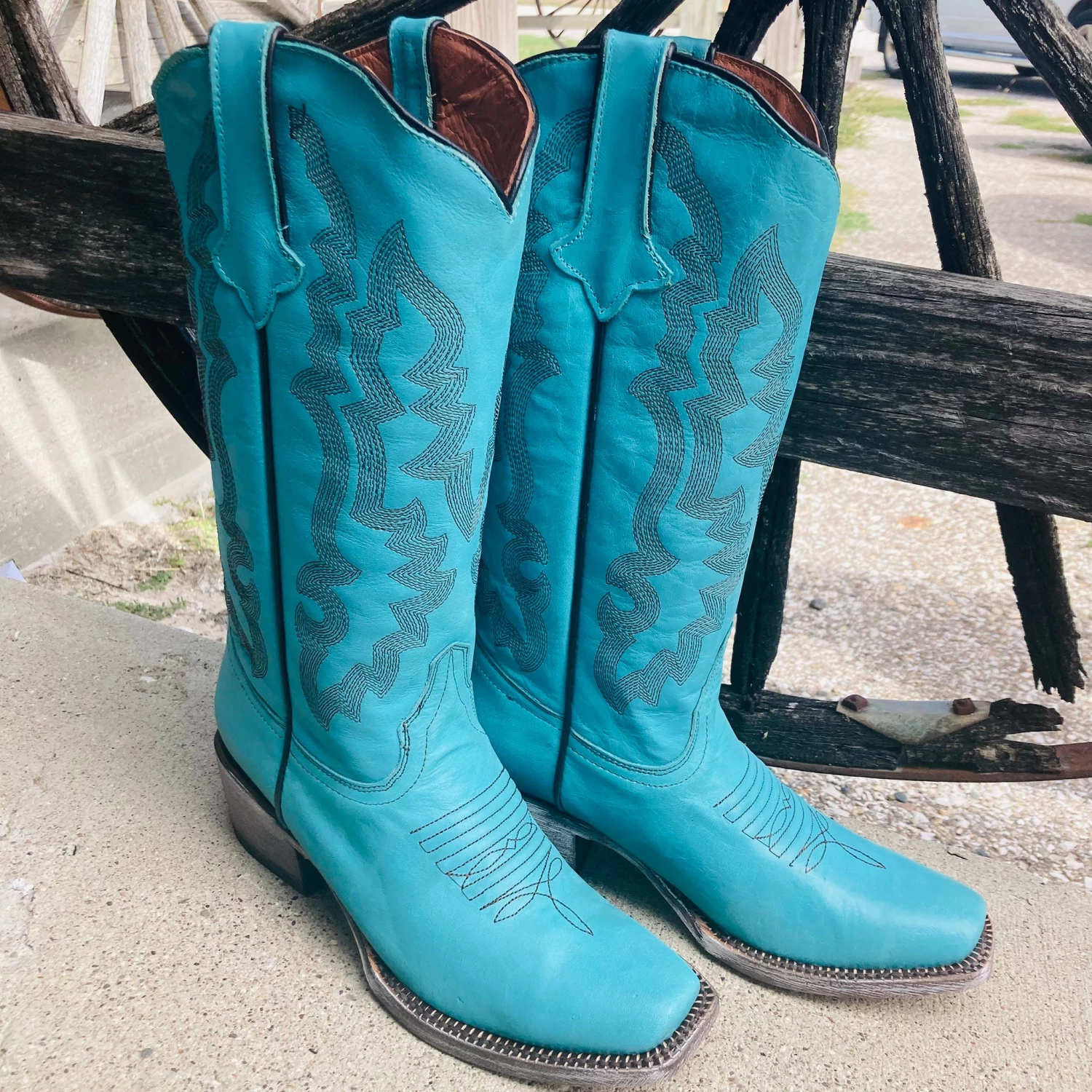 Tanner Mark Women's "Addy" Turquoise Square Toe Boot 3 Tanner Mark Women's "Addy" Turquoise Square Toe Boot - Image 3