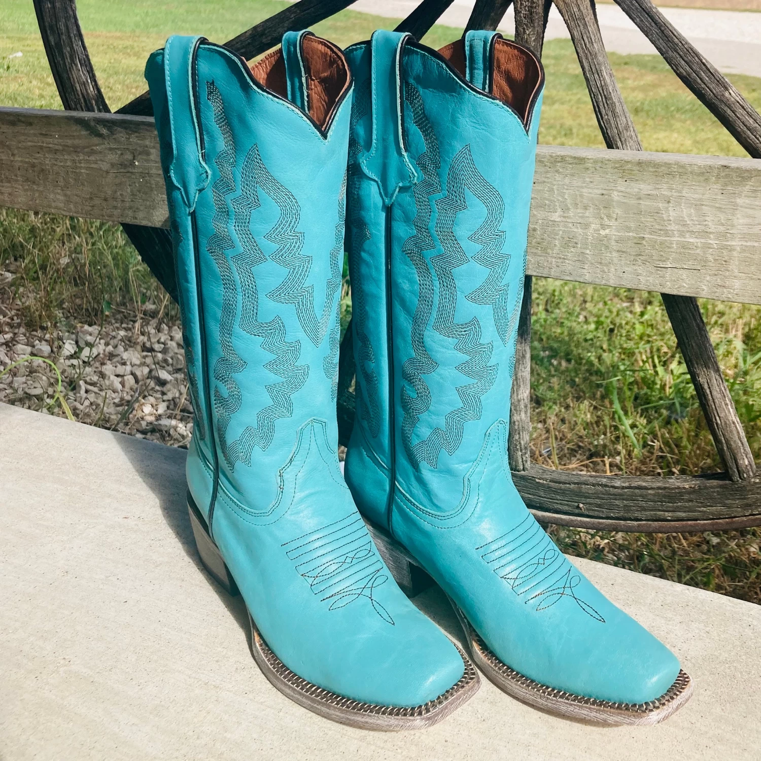 Tanner Mark Women's "Addy" Turquoise Square Toe Boot 2 Tanner Mark Women's "Addy" Turquoise Square Toe Boot - Image 2