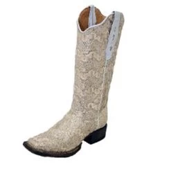 Women's Beige Shimmer Lace Square Toe Boots