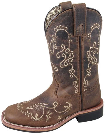 Kid's Brown Embroidered Marilyn Square Toe Boots 1 Kid's Brown Embroidered Marilyn Square Toe Boots